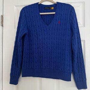 Ralph Lauren Ladies Cable-Knit Cotton V-Neck Sweater (fits like a Small/Medium)